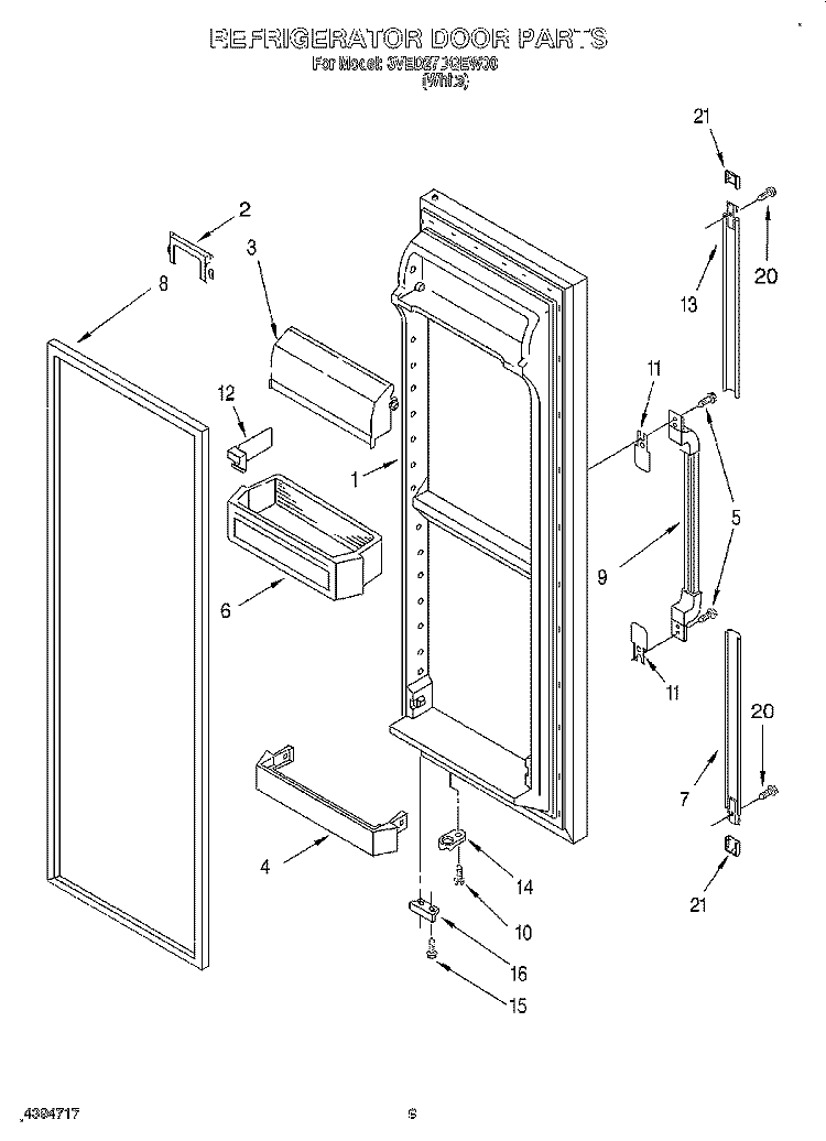 REFRIGERATOR DOOR Diagram and Parts List for 3VED27DQEW00  Whirlpool Refrigerator