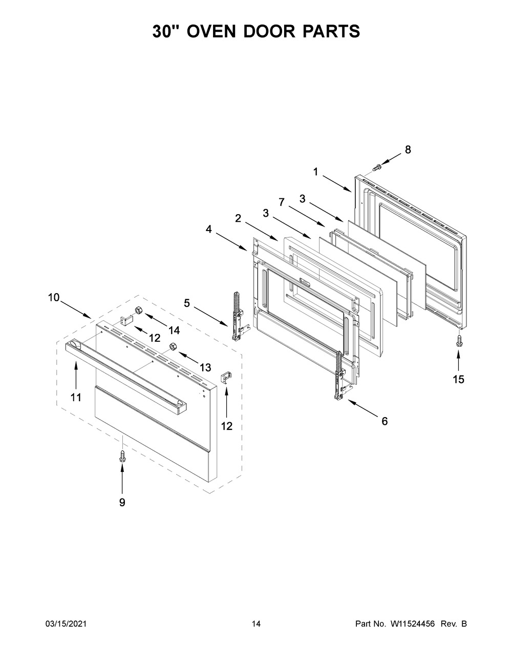30 Inch Oven Door Parts Diagram and Parts List for JGRP548HM01  Whirlpool Range