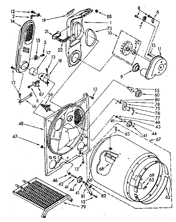 Bulkhead Diagram and Parts List for LG9701XSN0  Whirlpool Dryer