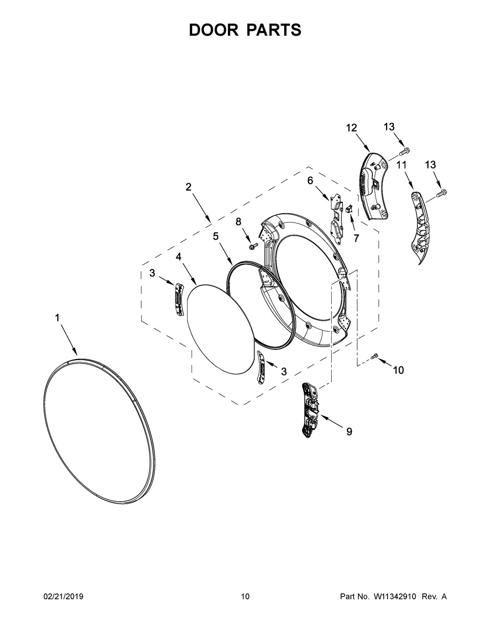 Door Parts Diagram and Parts List for YWHD560CHW0  Whirlpool Dryer