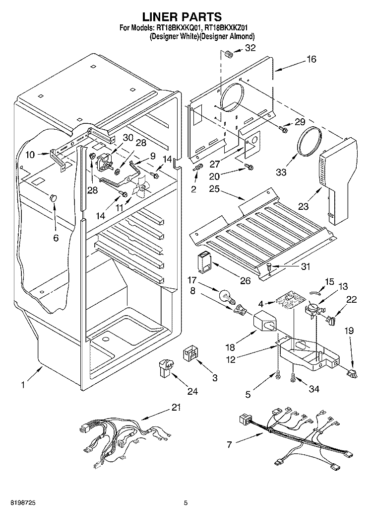 LINER PARTS Diagram and Parts List for RT18BKXKQ01  Roper Refrigerator