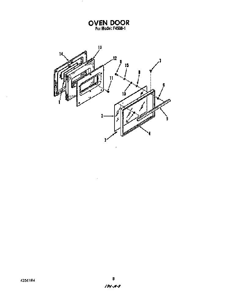Oven Door Diagram and Parts List for F4508*1  Roper Range