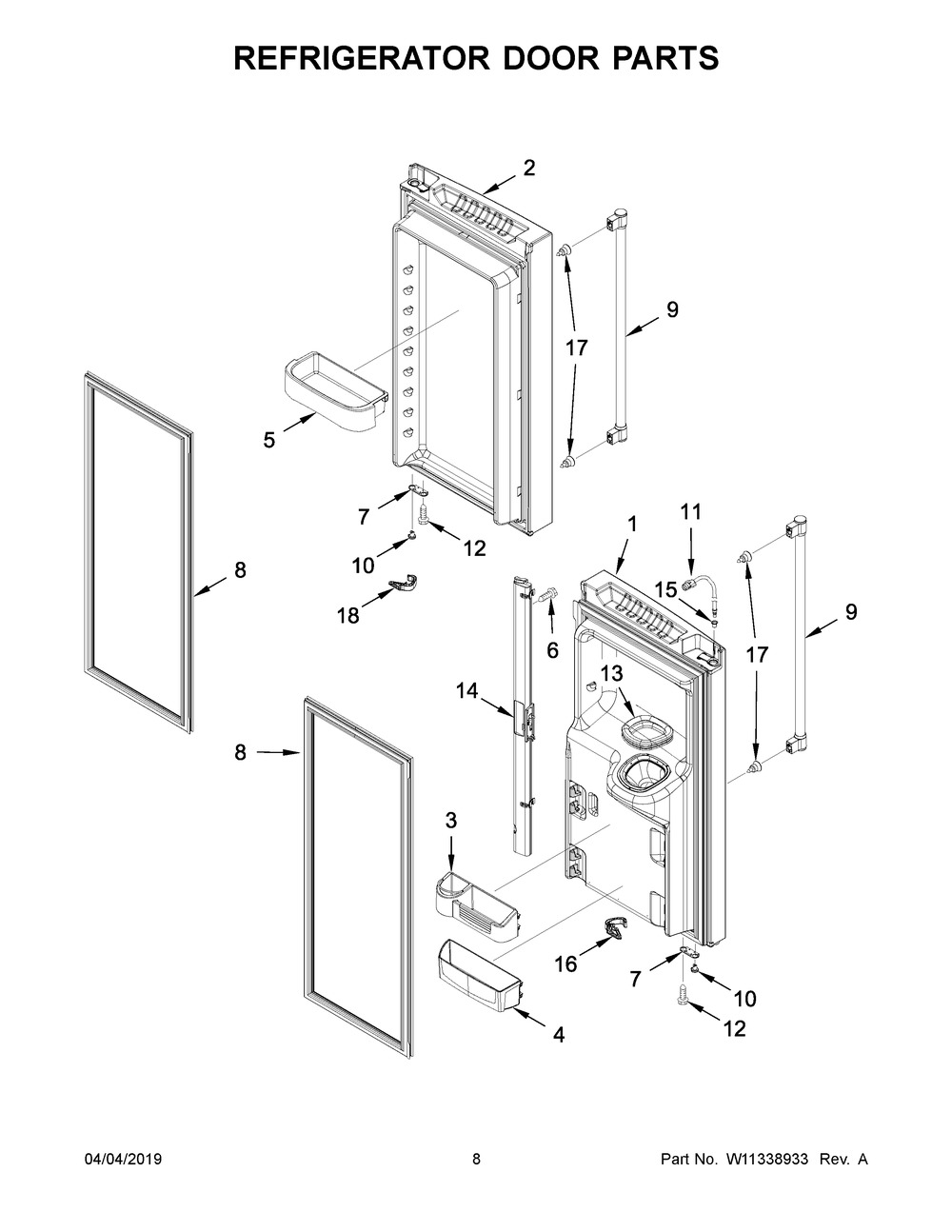Refrigerator Door Parts Diagram and Parts List for IX7DDEXGZ003  Whirlpool Refrigerator