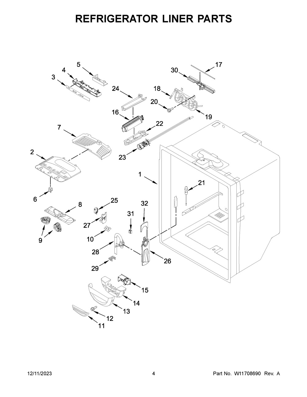 Refrigerator Liner Parts Diagram and Parts List for WRF535SWHB09  Whirlpool Refrigerator
