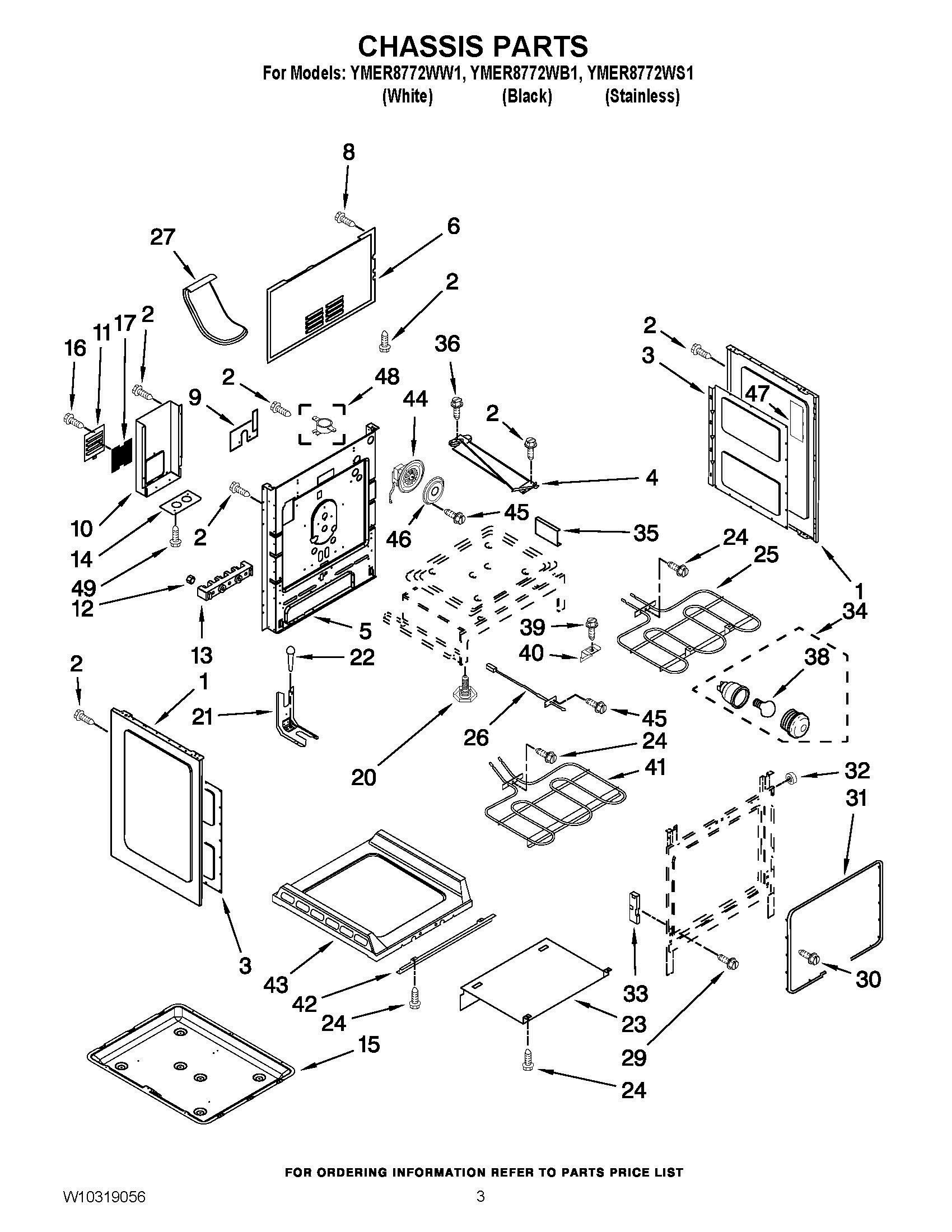 03 - CHASSIS PARTS Diagram and Parts List for YMER8772WB1  Whirlpool Range
