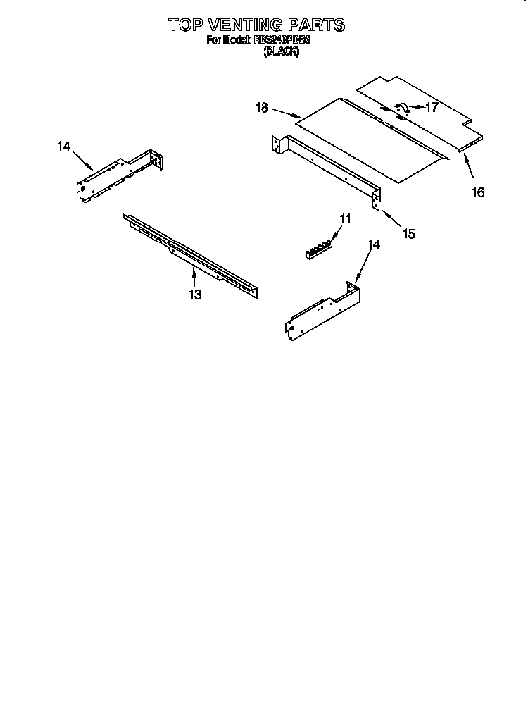 Top Venting Diagram and Parts List for RBS240PDB0  Whirlpool Wall Oven