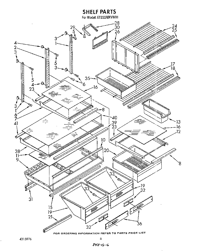 SHELF , LIT/OPTIONAL Diagram and Parts List for ET22DMXVF01  Whirlpool Refrigerator