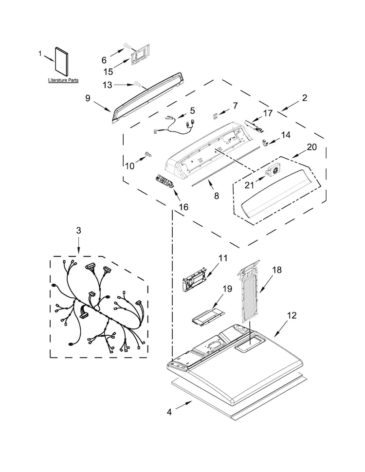 Top And Console Parts Diagram and Parts List for WGD7000DW0  Whirlpool Dryer