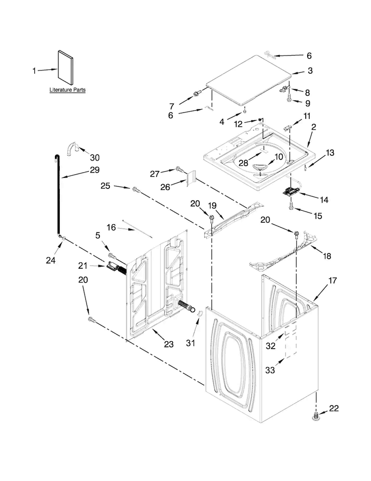Top And Cabinet Parts Diagram and Parts List for 11025132410  Kenmore Washer