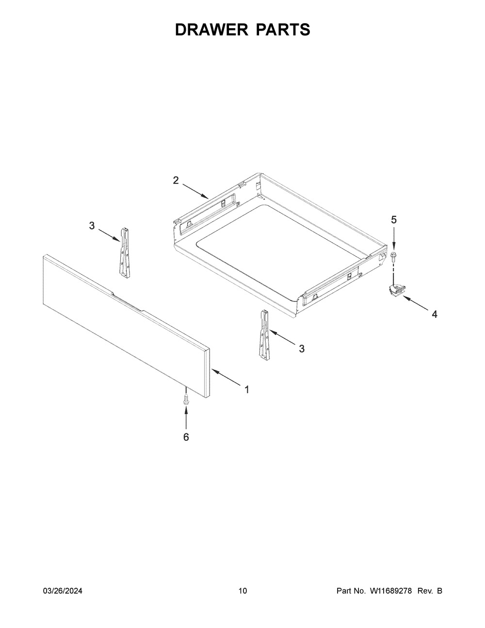 Drawer Parts Diagram and Parts List for WFE320M0JS4  Whirlpool Range