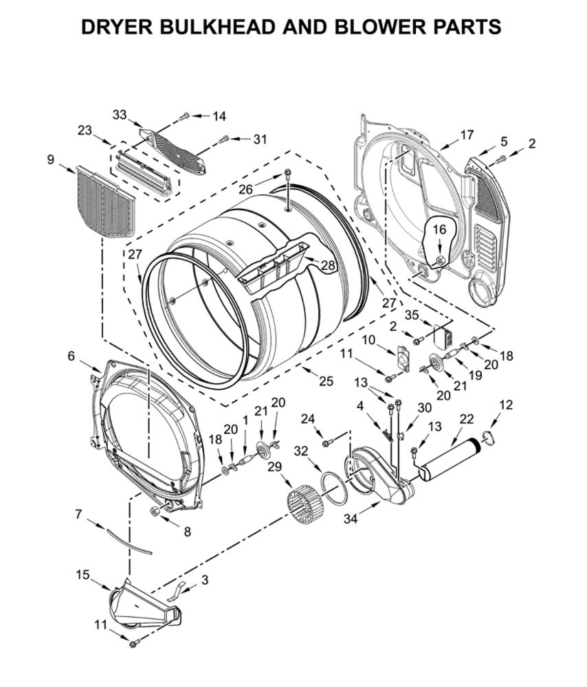Dryer Bulkhead And Blower Parts Diagram and Parts List for CGT9100GQ0  Whirlpool Washer Dryer Combo