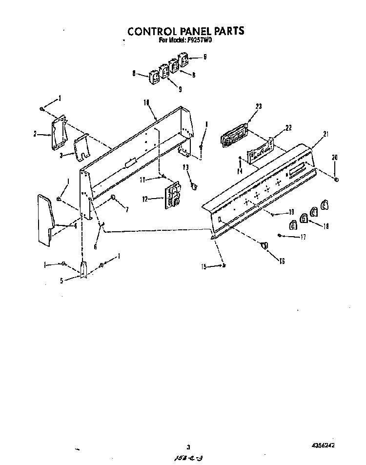 Control Panel Diagram and Parts List for F9257*0  Roper Range