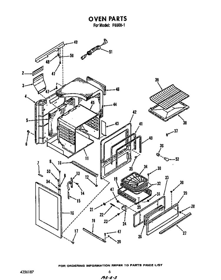 Oven Diagram and Parts List for F6508*1  Roper Range