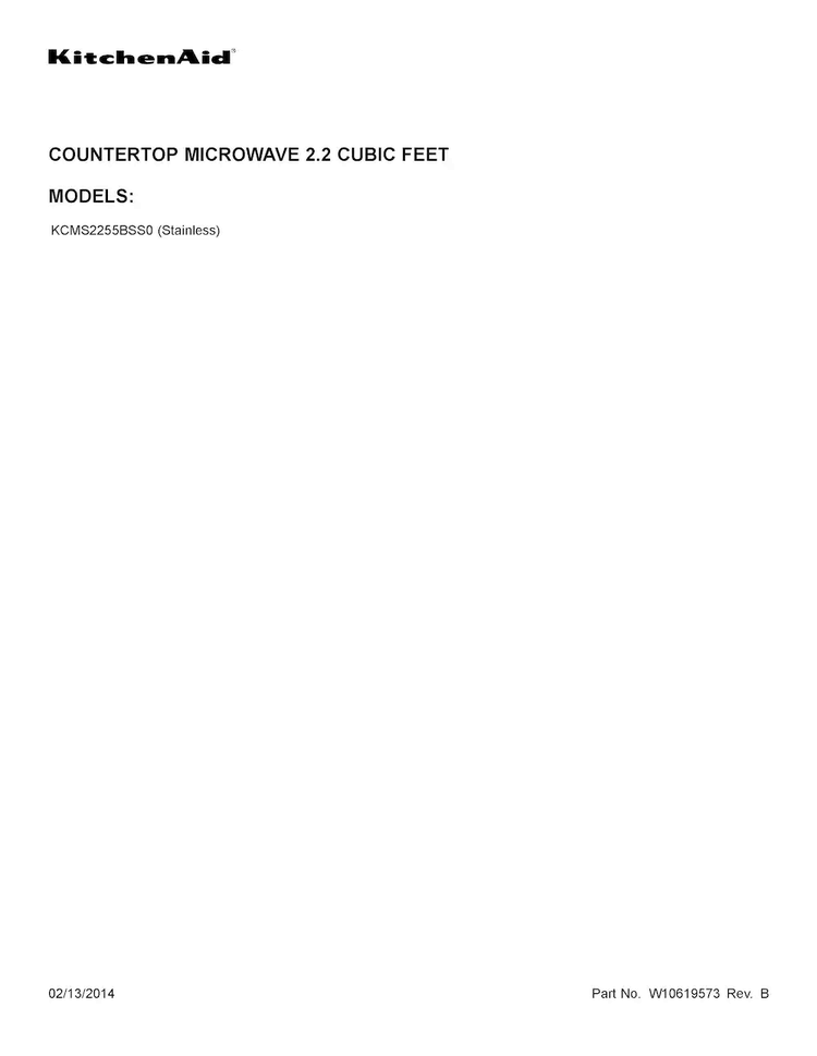 Cover Sheet Diagram and Parts List for KCMS2255BSS0  KitchenAid Microwave