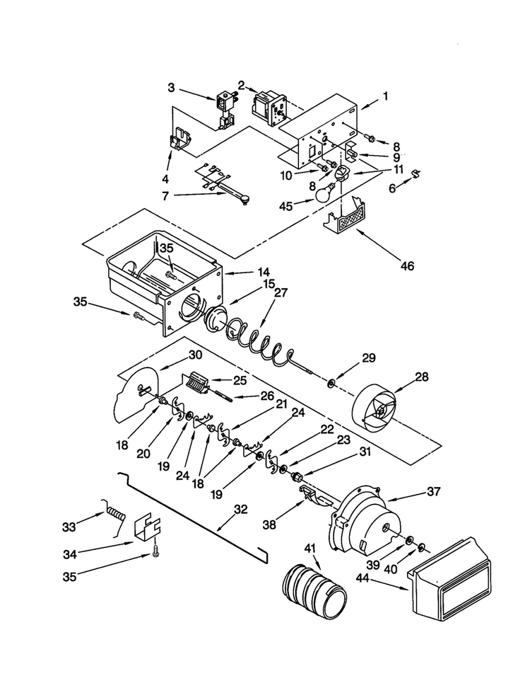 Motor And Ice Container Diagram and Parts List for GD22DFXFT0  Whirlpool Refrigerator
