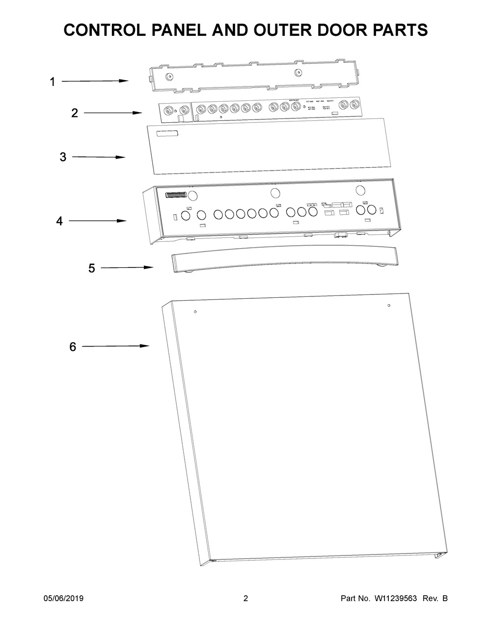 Control Panel And Outer Door Parts Diagram and Parts List for WDF550SAHS0  Whirlpool Dishwasher
