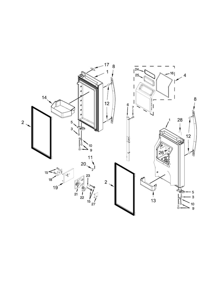 Refrigerator Door Parts Diagram and Parts List for WRV996FDEE00  Whirlpool Refrigerator