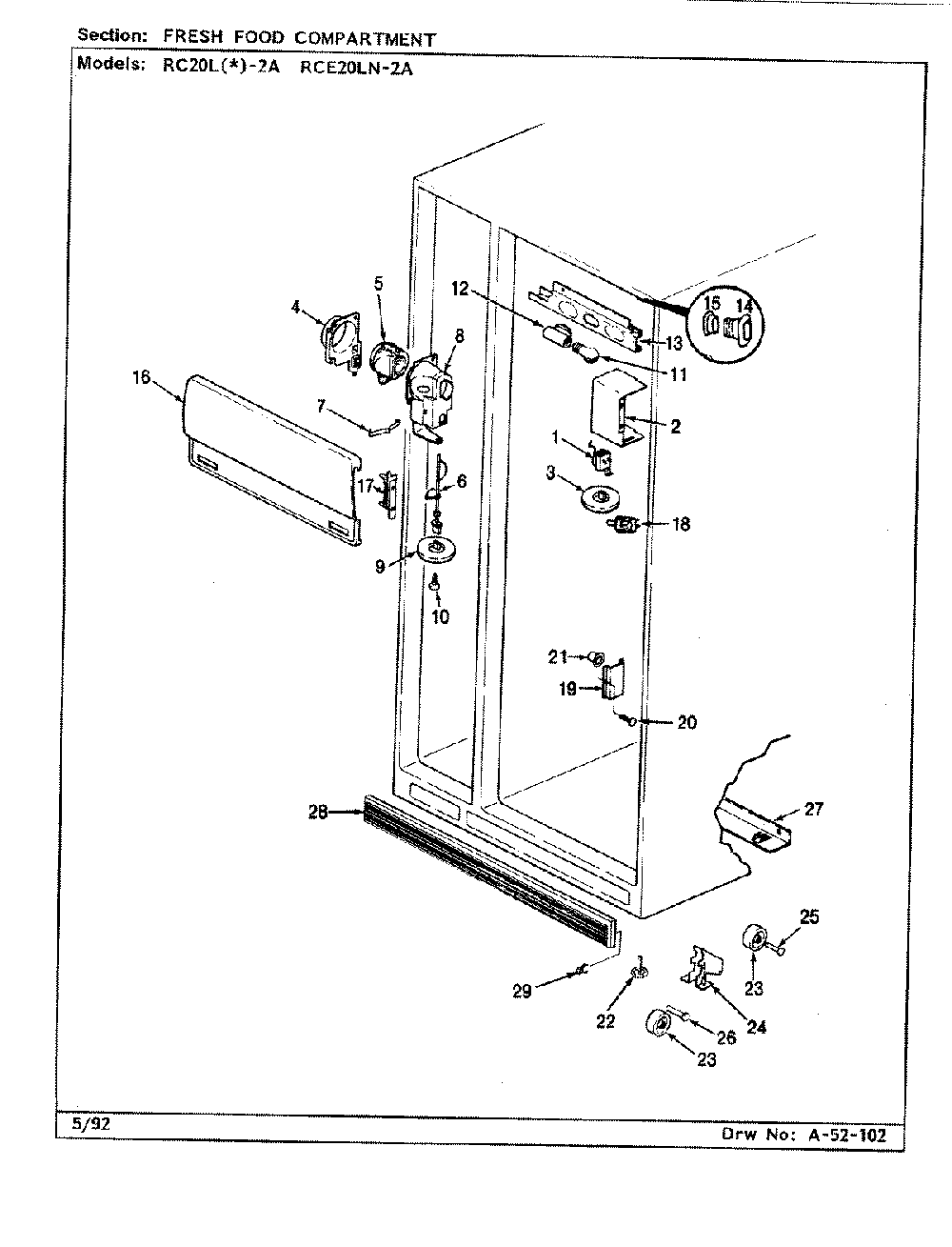 03 - Fresh Food Compartment Diagram and Parts List for RC20LN-2AD  Whirlpool Refrigerator