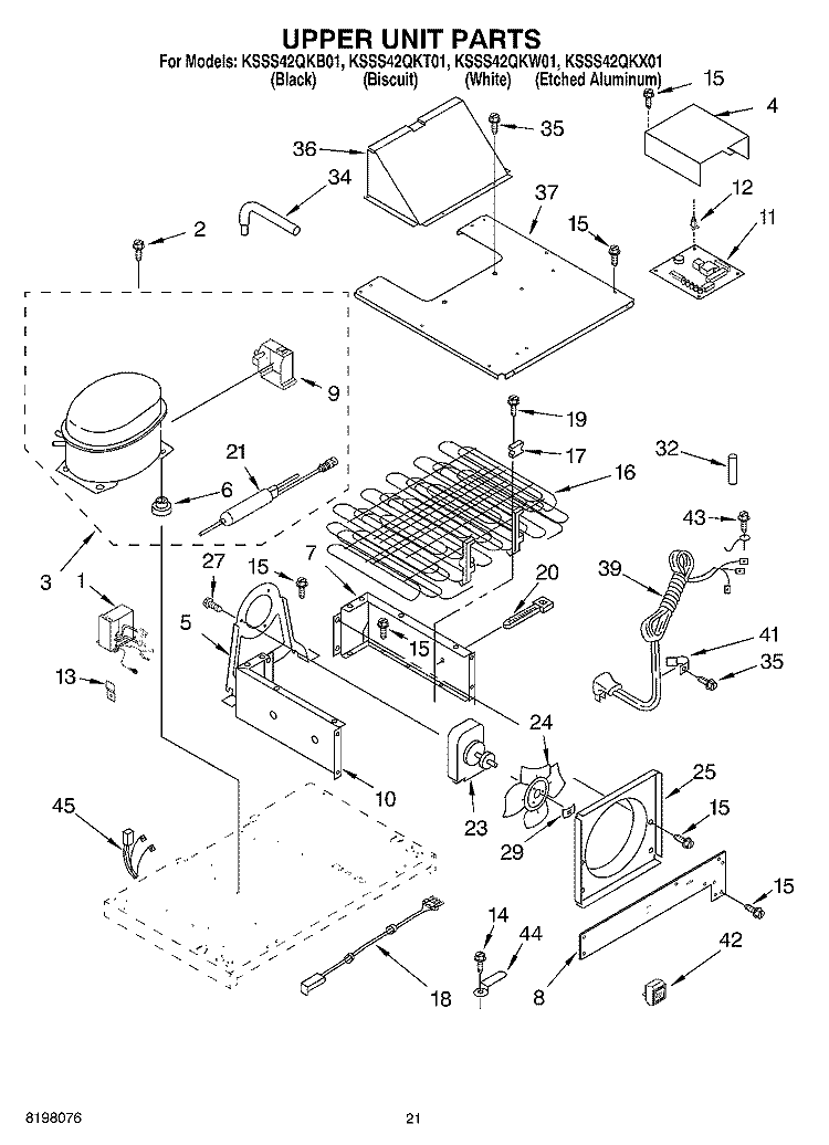 UPPER UNIT Diagram and Parts List for KSSS42QKW01  KitchenAid Refrigerator
