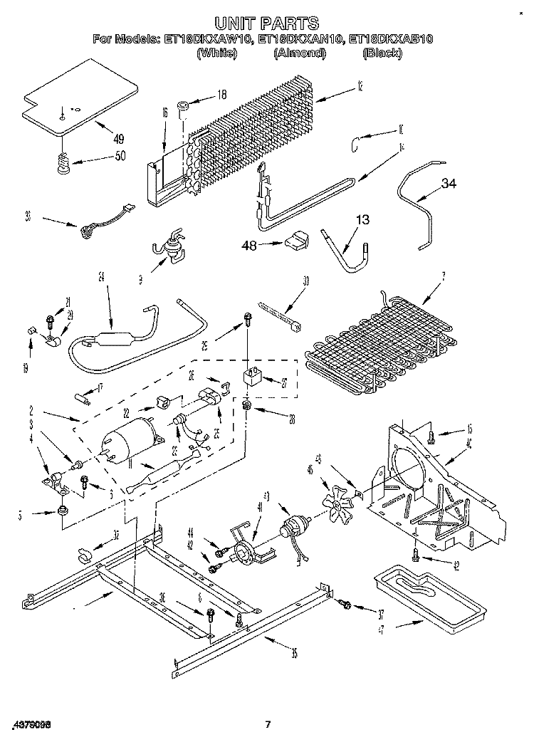 UNIT Diagram and Parts List for ET18DKXAW10  Whirlpool Refrigerator