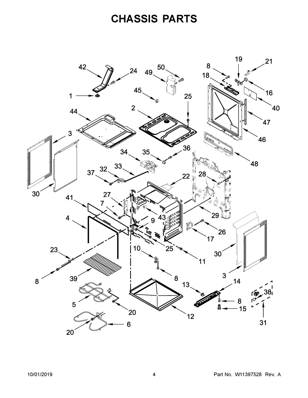 Chassis Parts Diagram and Parts List for WEC310S0FS4  Whirlpool Range