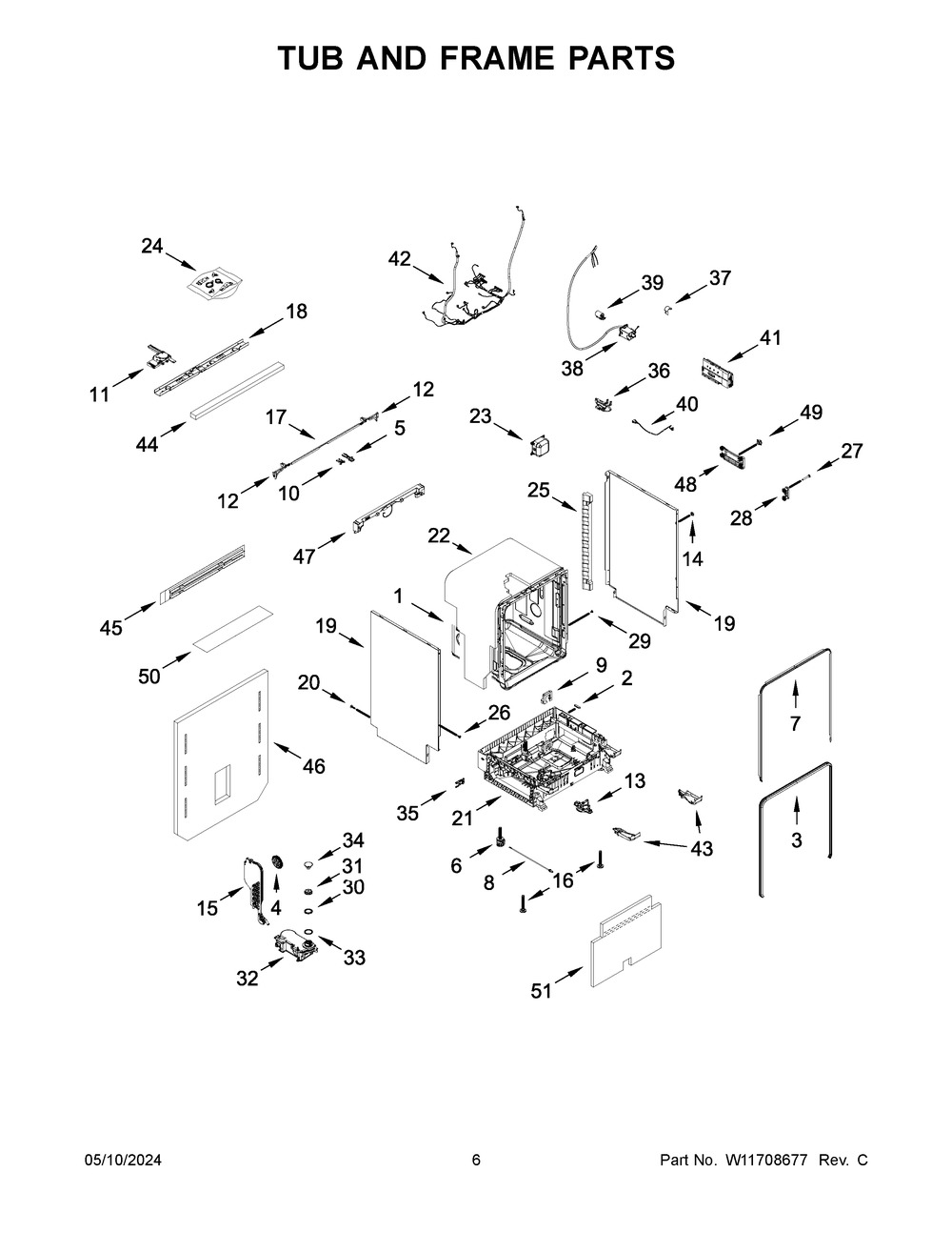 Tub And Frame Parts Diagram and Parts List for KDTF924PPA0  KitchenAid Dishwasher