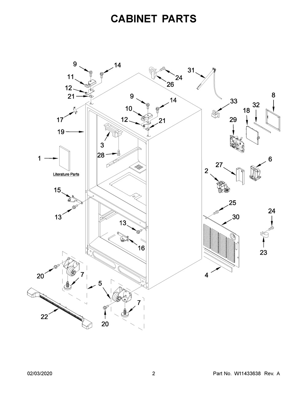 Cabinet Parts Diagram and Parts List for WRF540CWHZ03  Whirlpool Refrigerator