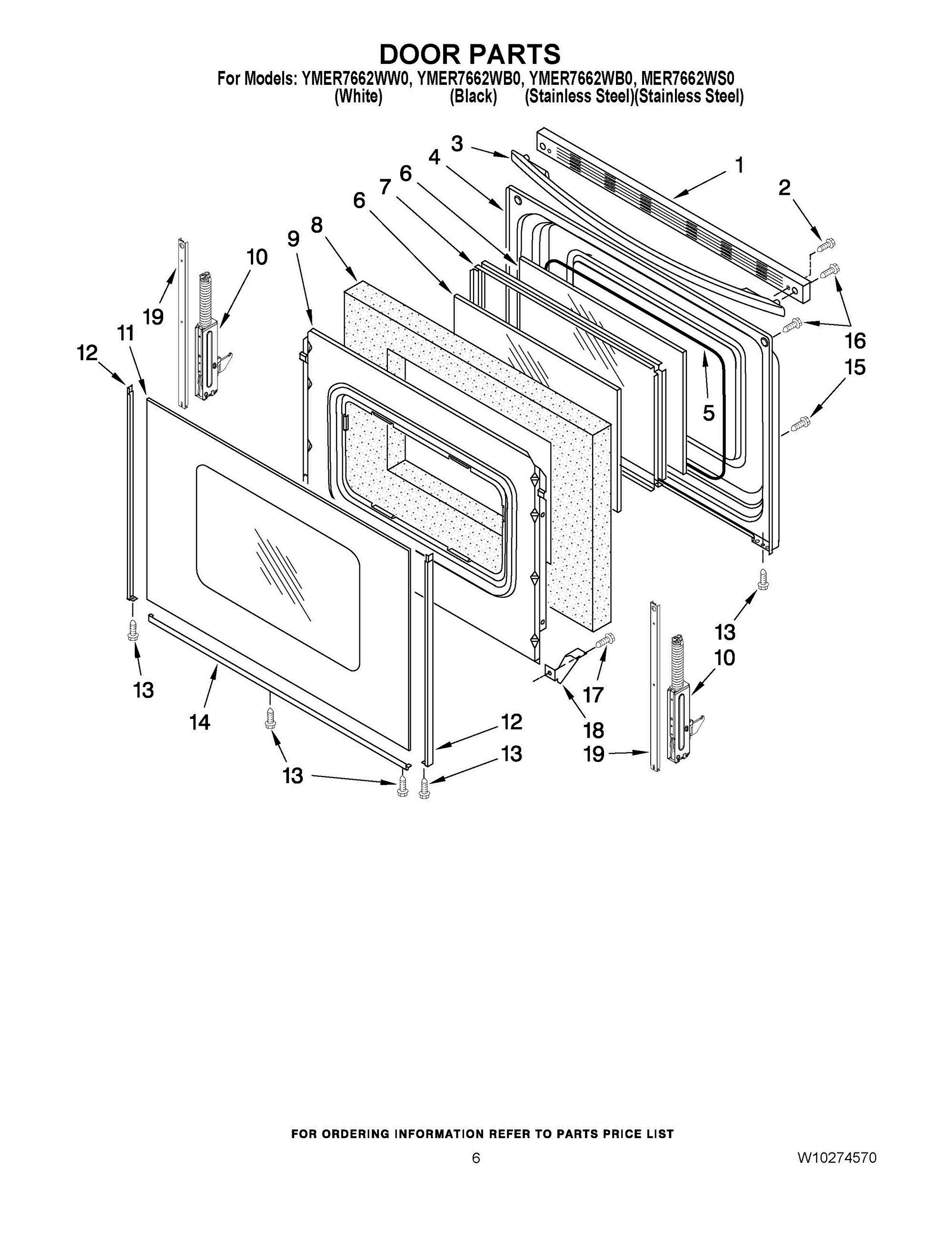 05 - DOOR PARTS Diagram and Parts List for YMER7662WB0  Whirlpool Range