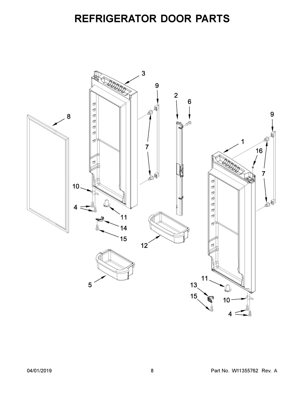 Refrigerator Door Parts Diagram and Parts List for IX6HHEXDSM03  Whirlpool Refrigerator