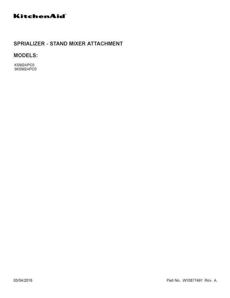 Cover Sheet Diagram and Parts List for KSM2APC0  KitchenAid Mixer