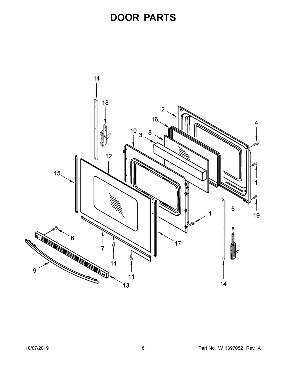 Door Parts Diagram and Parts List for YWFC310S0EW4  Whirlpool Range