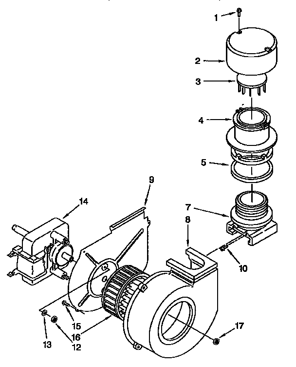 Blower Diagram and Parts List for KUDI23HBW0  KitchenAid Dishwasher