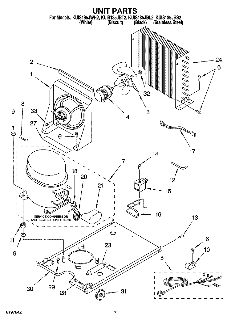 UNIT PARTS, OPTIONAL PARTS (NOT INCLUDED) Diagram and Parts List for KUIS185JWH2  KitchenAid Ice Maker