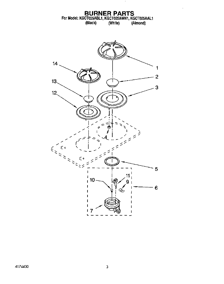 SECTION Diagram and Parts List for KGCT025AWH1  KitchenAid Cooktop