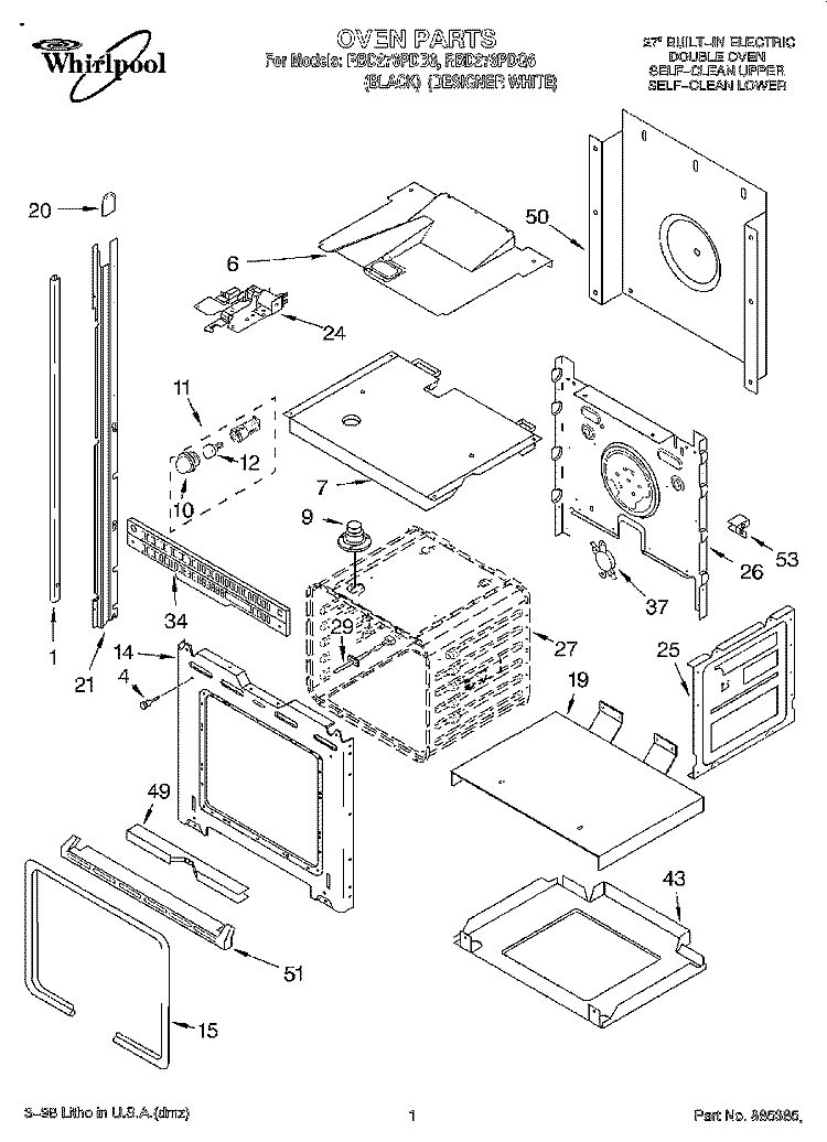 OVEN Diagram and Parts List for RBD276PDQ6  Whirlpool Wall Oven