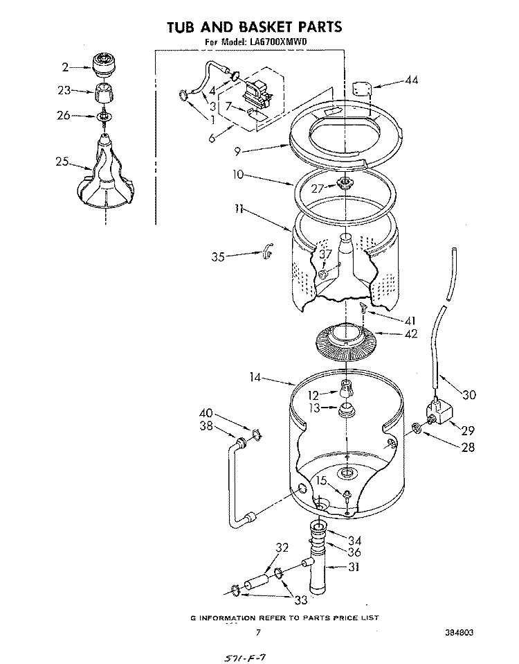 TUB AND BASKET Diagram and Parts List for LA6700XMW0  Whirlpool Washer