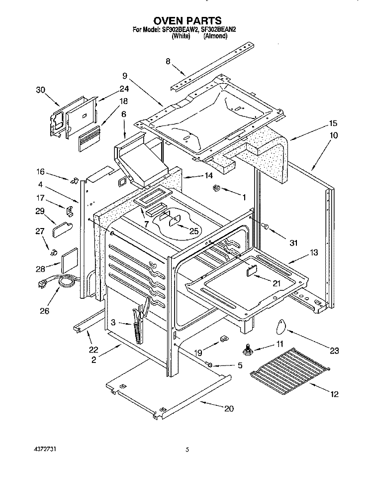 OVEN Diagram and Parts List for SF302BEAW2  Whirlpool Range