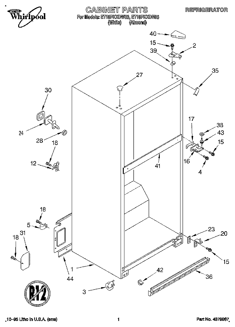CABINET Diagram and Parts List for ET18PKXDW03  Whirlpool Refrigerator