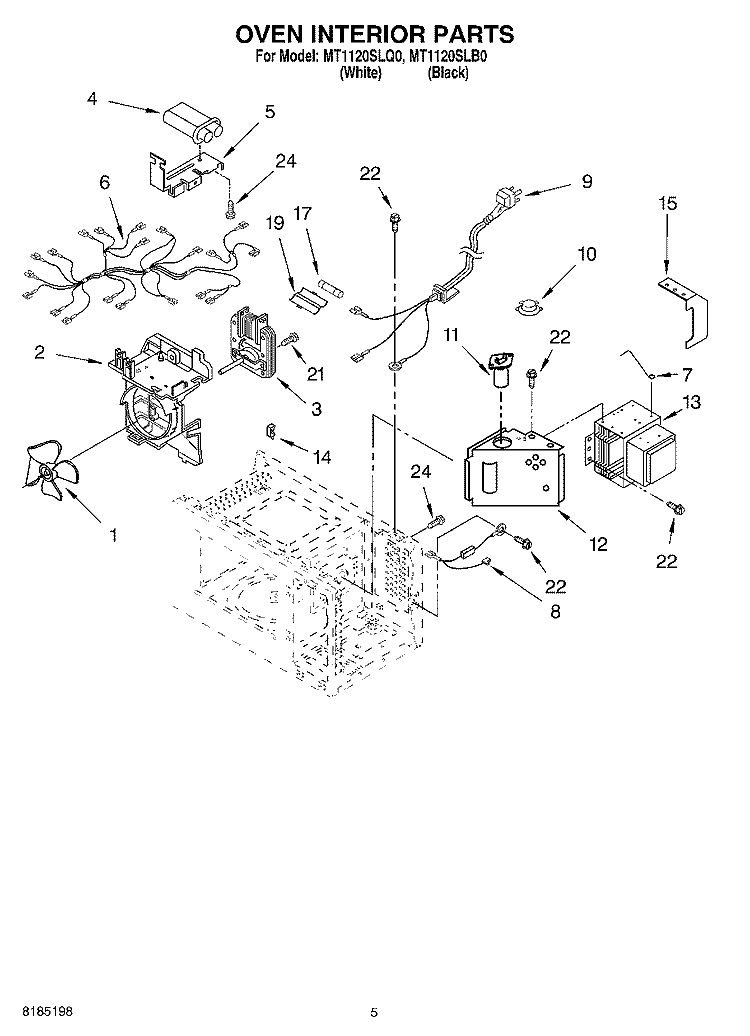 OVEN INTERIOR PARTS Diagram and Parts List for MT1120SLQ0  Whirlpool Microwave
