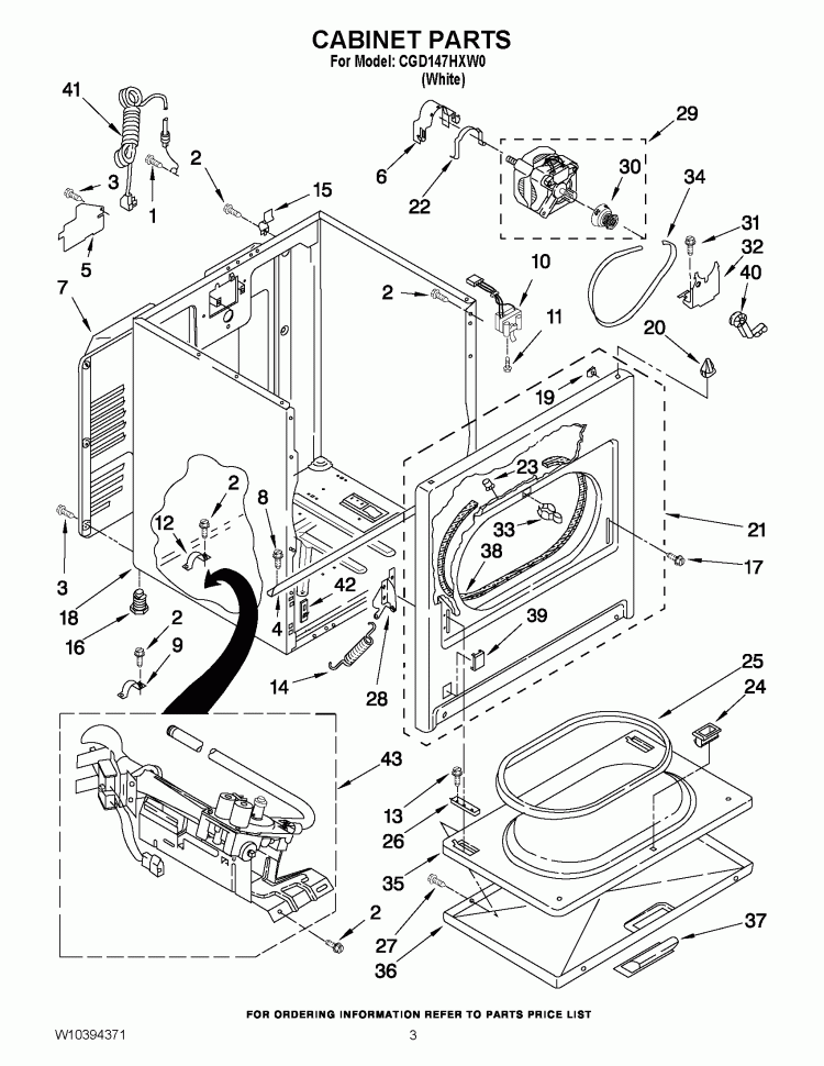 CABINET PARTS Diagram and Parts List for CGD147HXW0  Whirlpool Dryer