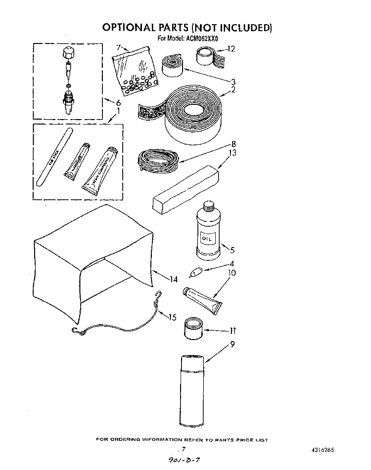 LIT/OPTIONAL Diagram and Parts List for ACM062XX0  Whirlpool Air Conditioner