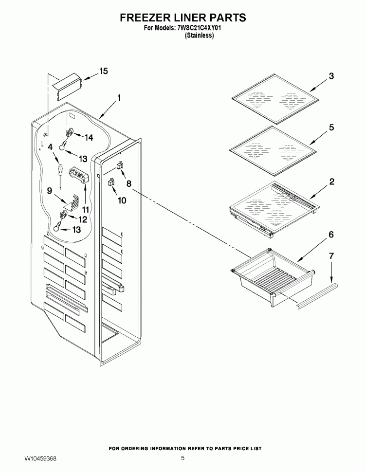 FREEZER LINER PARTS Diagram and Parts List for 7WSC21C4XY01  Whirlpool Refrigerator