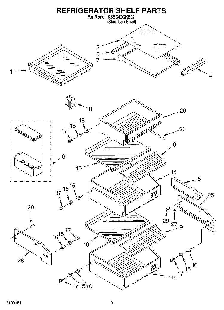 REFRIGERATOR SHELF PARTS Diagram and Parts List for KSSC42QKS02  KitchenAid Refrigerator
