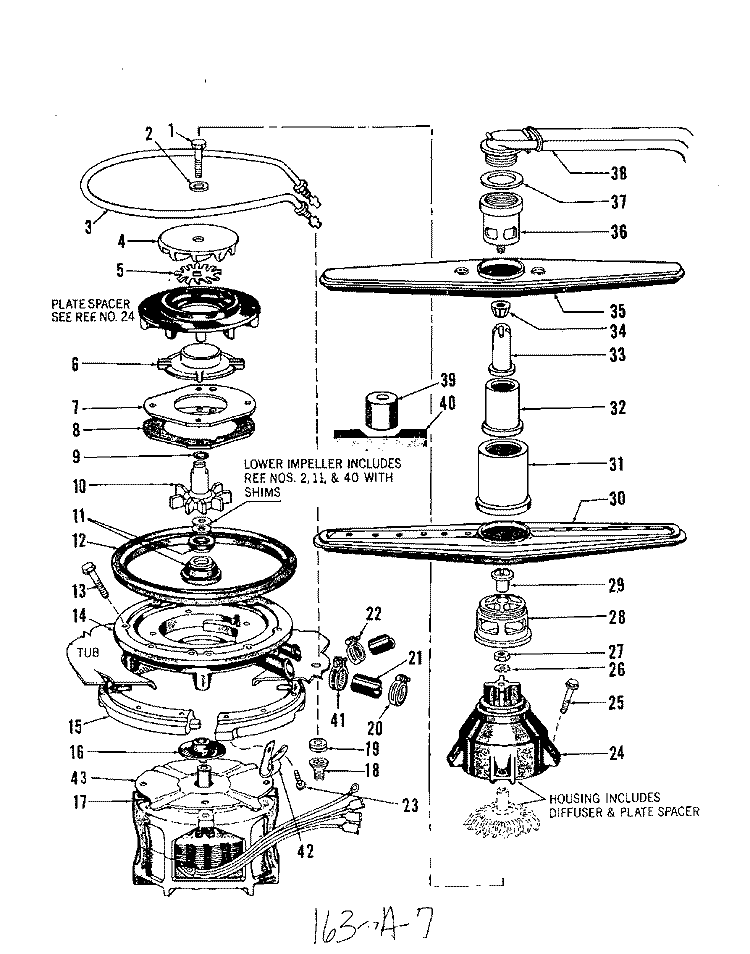 MOTOR, HEATER AND SPRAY ARM Diagram and Parts List for 8595W00  Roper Dishwasher