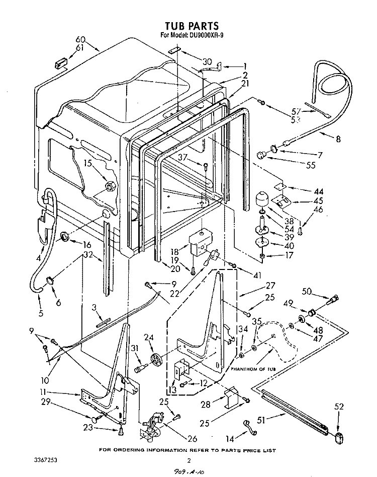 TUB , LITERATURE AND OPTIONAL Diagram and Parts List for DU9000XR9  Whirlpool Dishwasher