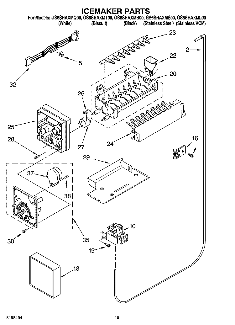 ICEMAKER PARTS, OPTIONAL PARTS Diagram and Parts List for GS6SHAXMT00  Whirlpool Refrigerator