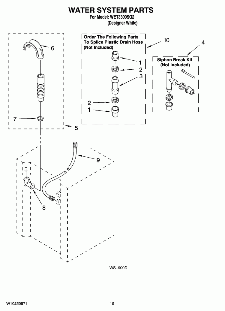 WATER SYSTEM PARTS Diagram and Parts List for WET3300SQ2  Whirlpool Washer Dryer Combo