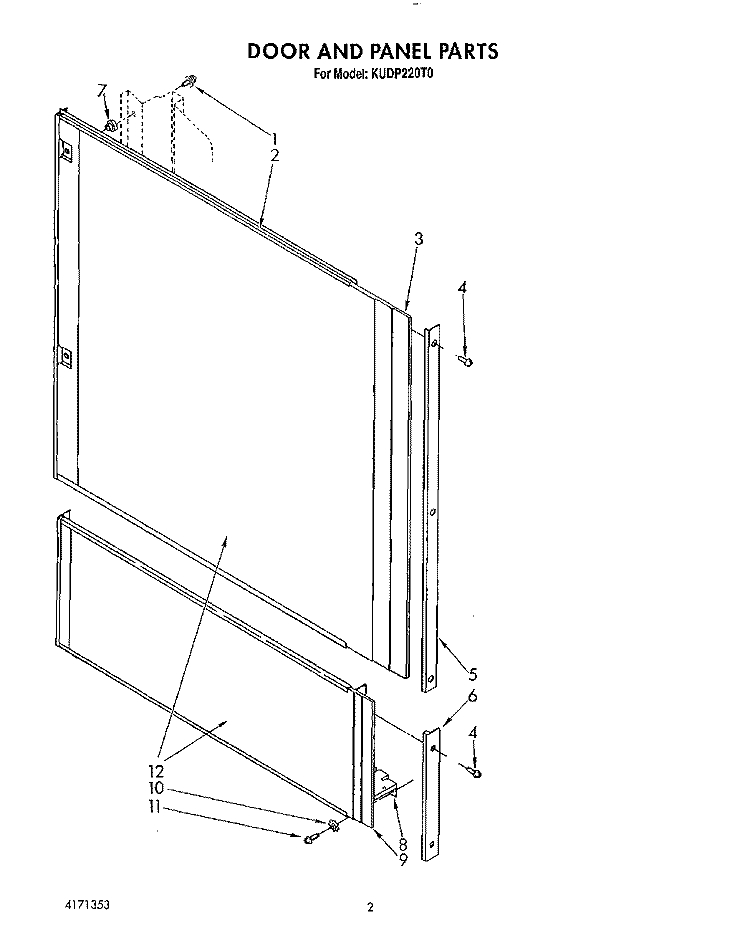 DOOR AND PANEL Diagram and Parts List for KUDP220T0  KitchenAid Dishwasher