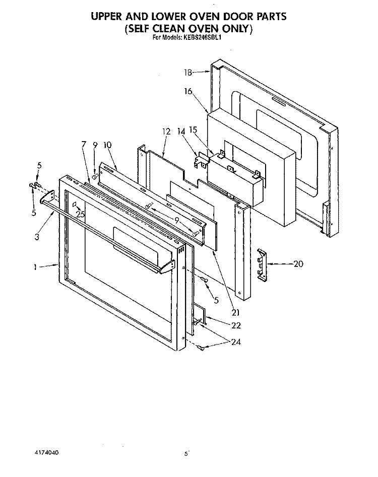 UPPER AND LOWER OVEN DOOR , LIT/OPTIONAL Diagram and Parts List for KEBS246SBL1  KitchenAid Wall Oven