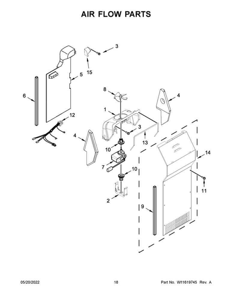 Air Flow Parts Diagram and Parts List for 10651752718  Kenmore Refrigerator